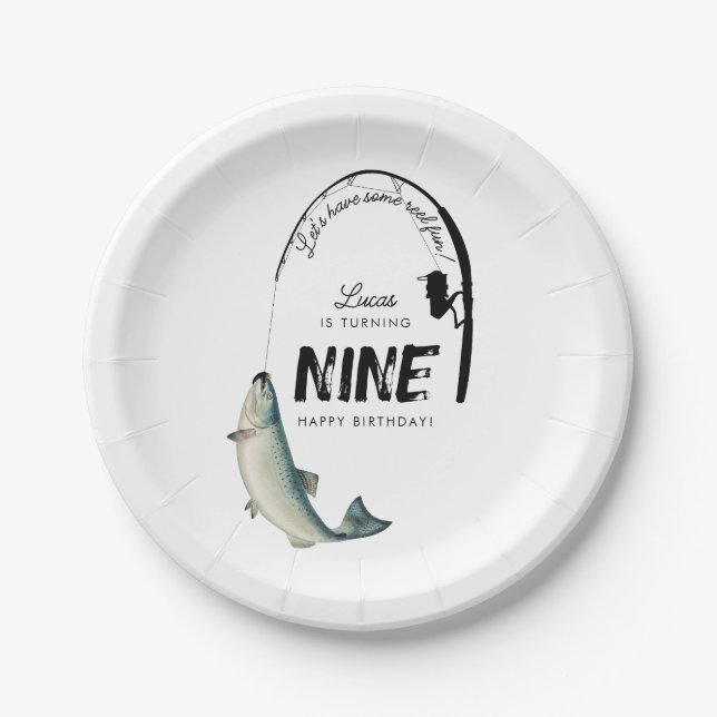 Fishing Fish Theme Reel Fun Kids Birthday Party Paper Plate (Front)