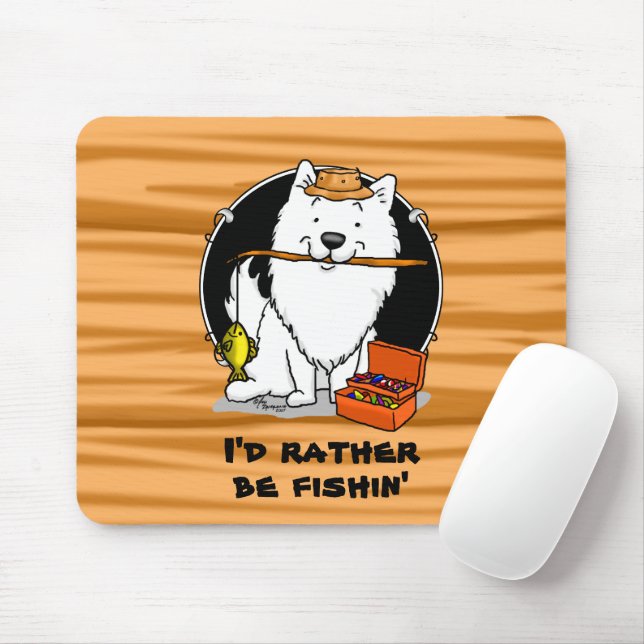 Fishing Fisherman American Eskimo Dog - Cute Mouse Mat (With Mouse)