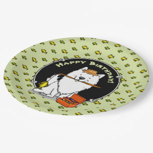 Fishing Fisherman American Eskimo Dog - Eskie Paper Plate