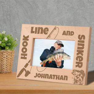 Fishing Fisherman Hook Line Sinker Custom Name Etched Frames