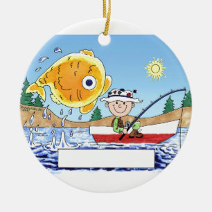 Fishing, Fisherman - Personalised Cartoon Ceramic Tree Decoration