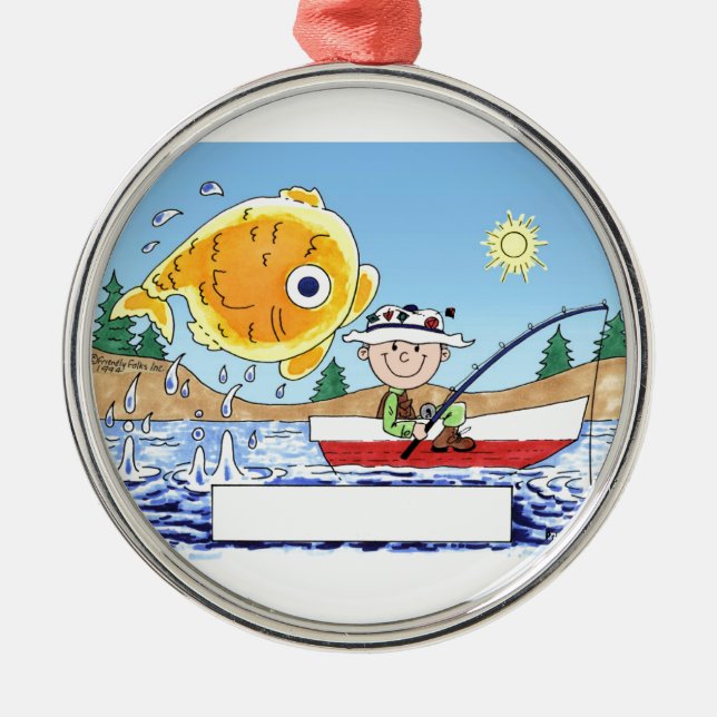 Fishing, Fisherman - Personalised Cartoon Metal Tree Decoration (Front)