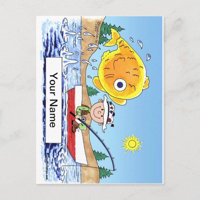 Fishing, Fisherman - Personalised Cartoon Postcard (Front)