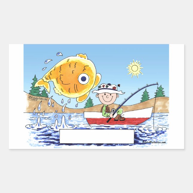 Fishing, Fisherman - Personalised Cartoon Rectangular Sticker (Front)