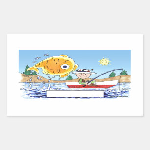 Fishing, Fisherman - Personalised Cartoon Rectangular Sticker