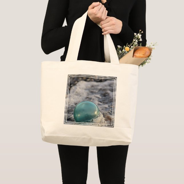 Fishing Float Surrounded By Surf Large Tote Bag (Front (Product))