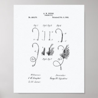 Fishing Fly 1892 Patent Art - White Paper Poster