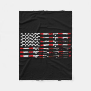 Fishing Fly Rod American Flag Gift For Fisherman Fleece Blanket