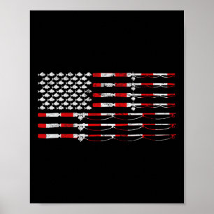 Fishing Fly Rod American Flag Gift For Fisherman  Poster