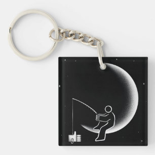 Fishing For Likes Crescent Moon Illustration Key Ring