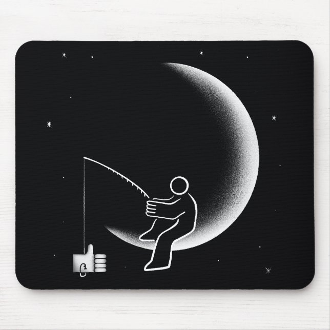 Fishing For Likes Crescent Moon Illustration Mouse Mat (Front)