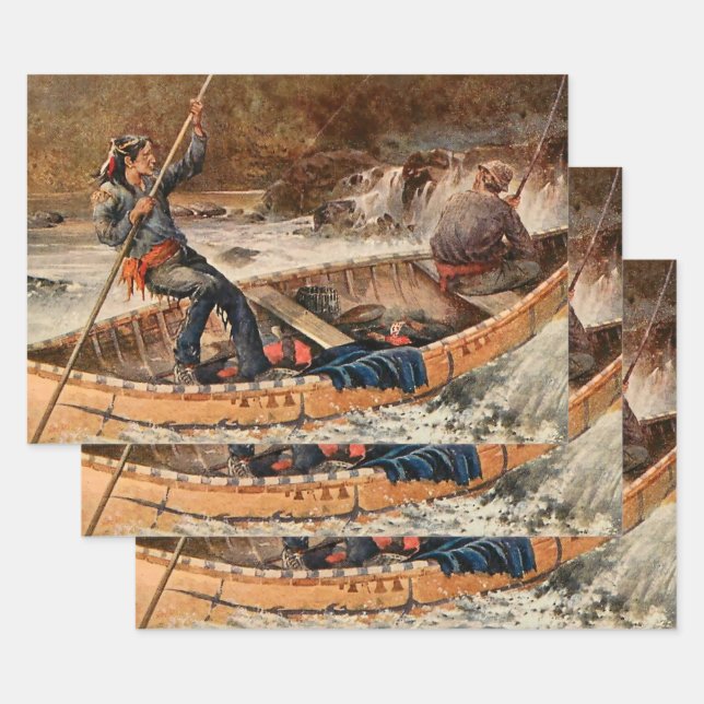 “Fishing for Trout” Western Art by Frank Feller Wrapping Paper Sheet (Set)