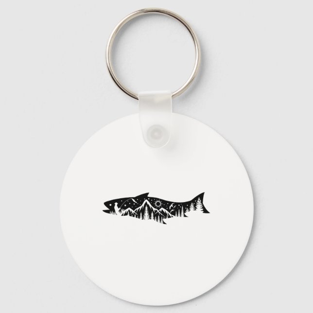 Fishing Forest Mountain Silhouette Outdoor Adventu Key Ring (Front)