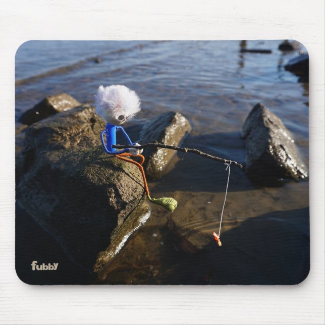 Fishing Fubby on a rock. Mouse Mat (Front)