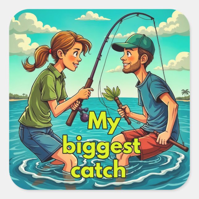 Fishing Fun Square Sticker (Front)