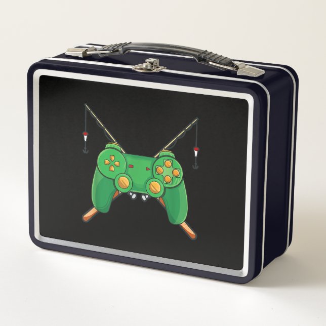 Fishing Gamer Video Game Funny Fisherman Lover Metal Lunch Box (Front)