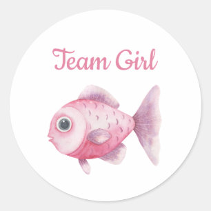 Fishing Gender Reveal - Team Girl Classic Round Sticker