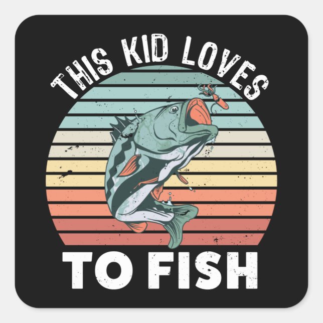 Fishing Gift for Children Kids Fish Fan Square Sticker (Front)