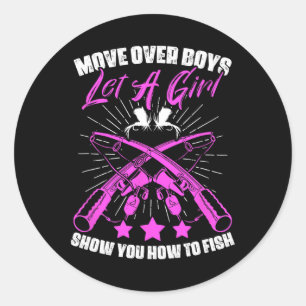 Fishing Girl Angler Rod Boating Fisher Fish Fisher Classic Round Sticker