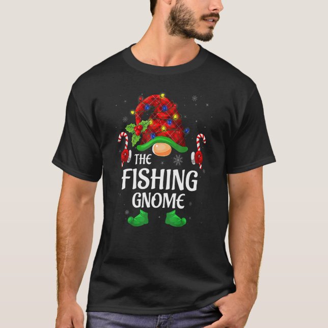 Fishing Gnome Buffalo Red Plaid Matching Family Ch T-Shirt (Front)