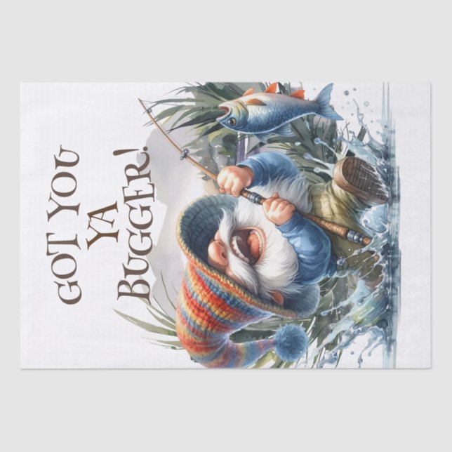 Fishing Gnome Decoupage Personalise Text Tissue Paper (Front)