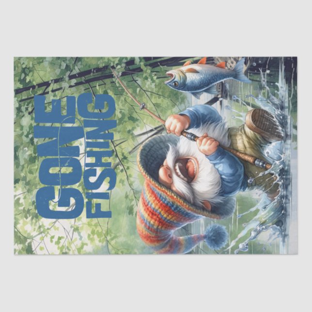 Fishing Gnome Decoupage Tissue Paper (Front)