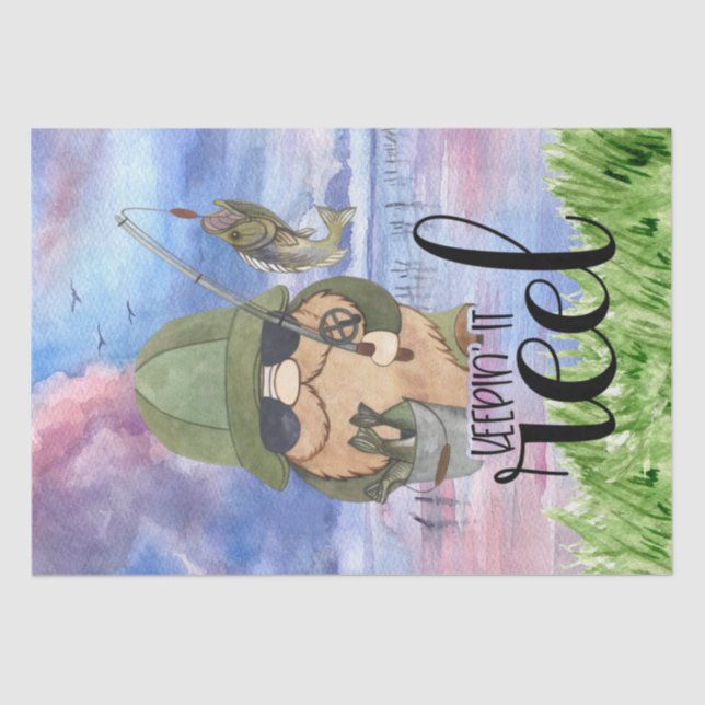 Fishing Gnome "Keepin' It Reel" Decoupage Tissue Paper (Front)