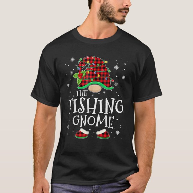 Fishing Gnome Red Plaid Matching Family Christmas  T-Shirt (Front)