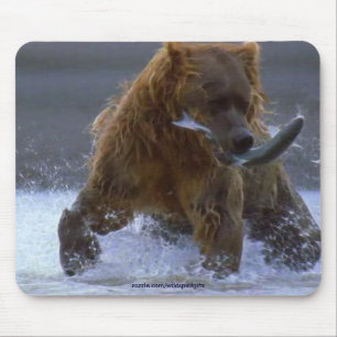 FISHING GRIZZLY BEAR & SALMON Wildlife Mousepad