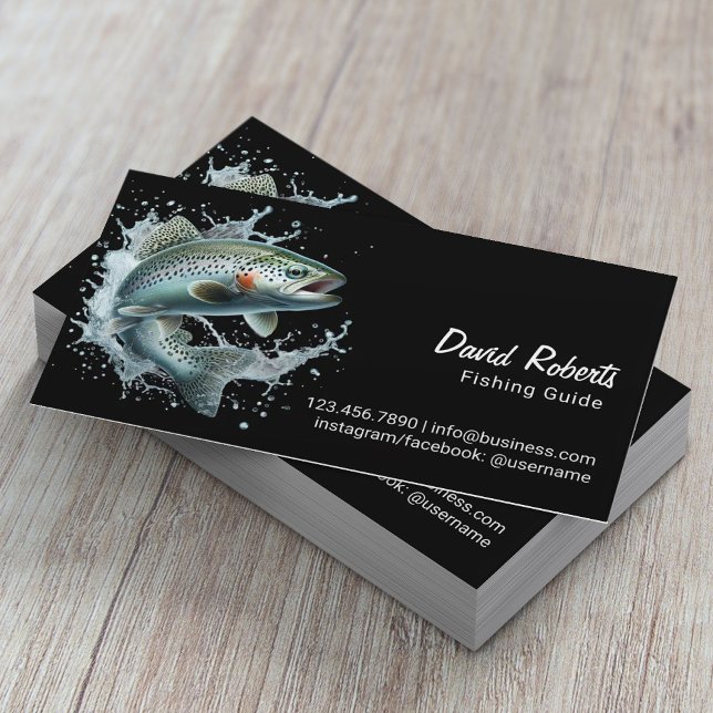 Fishing Guide Fishing Charters Plain Black Business Card (Creator Uploaded)
