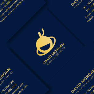 Fishing Guide Fishing Float Logo Navy And Gold Square Business Card