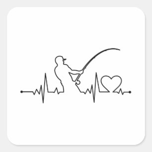 Fishing Heartbeat Fishing Angler Fishing Dad Square Sticker