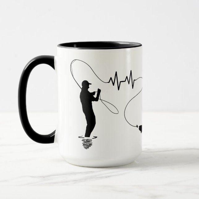 Fishing Heartbeat Trout Fly Fishing Man Monogram Mug (Left)