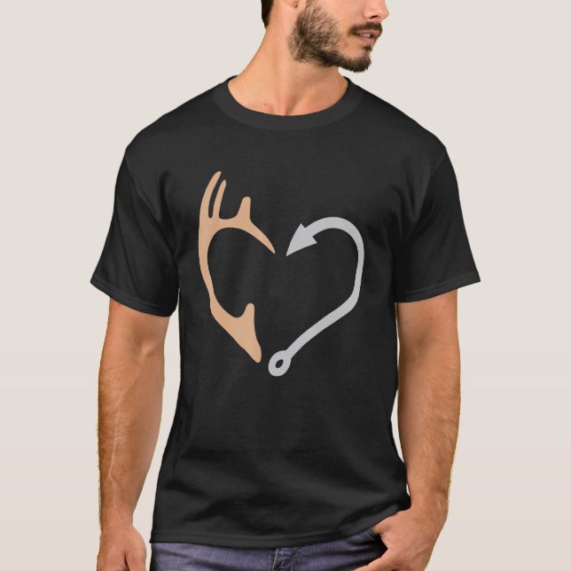 Fishing Hook And Deer Antlers Shed Hunting Fishing T-Shirt (Front)