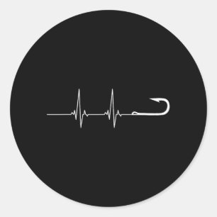 Fishing hook heartbeat classic round sticker