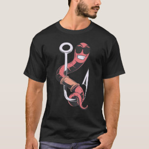 Fishing Hooks Worm With Sunglasses Fishing Rod For T-Shirt