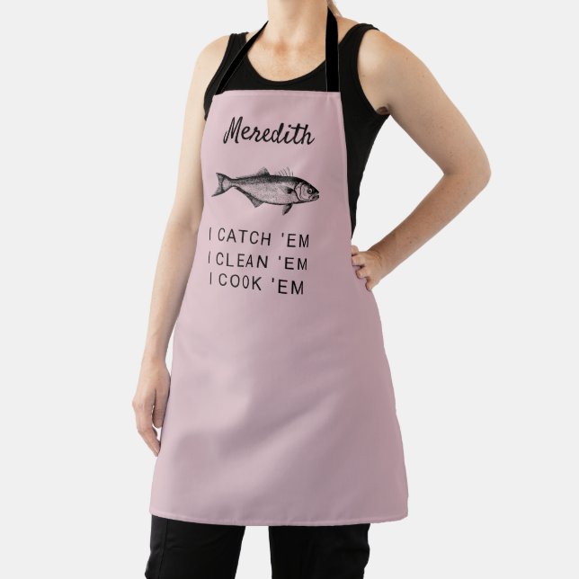 Fishing Humour Personalised Fisherwoman Gift Apron (Insitu)