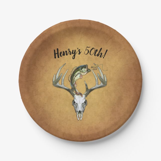 Fishing Hunting 50th Birthday Party Paper Plate (Front)