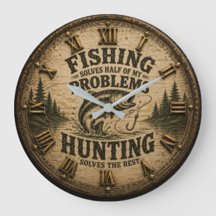 Fishing Hunting Cabin Fisherman & Hunter Gift Large Clock