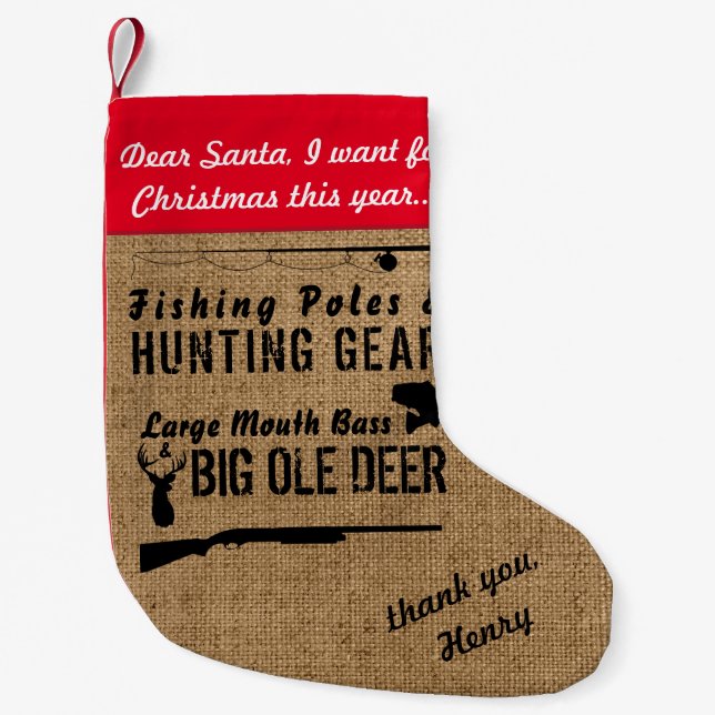 Fishing Hunting Letter to Santa Small Christmas Stocking (Front)
