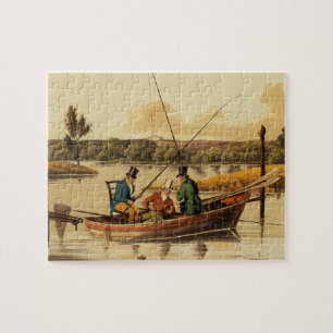 Fishing in a Punt, aquatinted by I. Clark, pub. by Jigsaw Puzzle