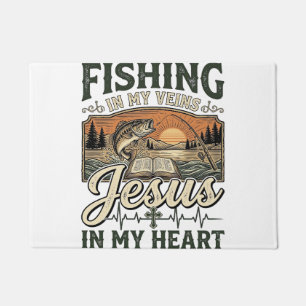 Fishing In My Veins Jesus In My Heart Vintage Doormat