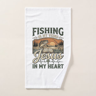 Fishing In My Veins Jesus In My Heart Vintage Hand Towel