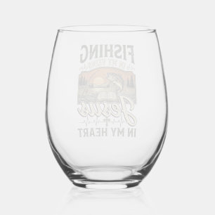 Fishing In My Veins Jesus In My Heart Vintage Stemless Wine Glass