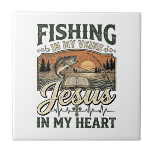 Fishing In My Veins Jesus In My Heart Vintage Tile
