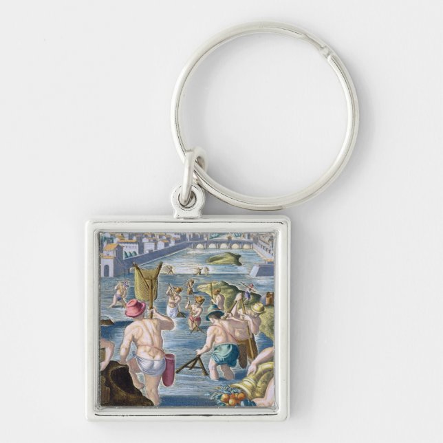 Fishing in Shallow Waters Using Nets, plate 96 fro Key Ring (Front)