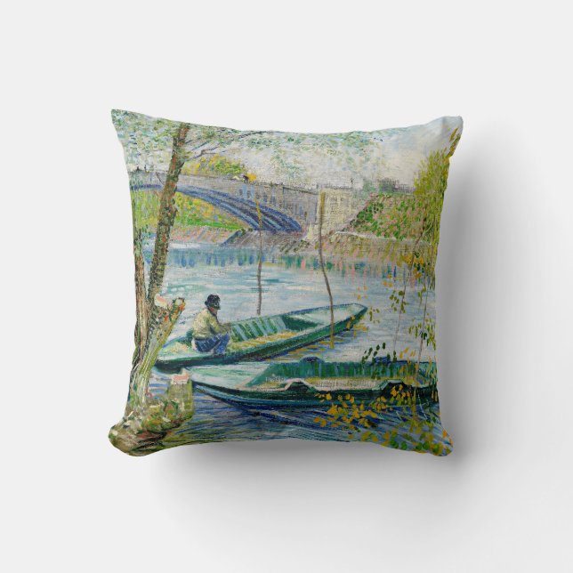 Fishing in Spring by Vincent van Gogh Cushion (Front)