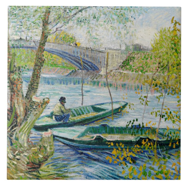 Fishing in Spring by Vincent van Gogh Tile (Front)