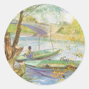 Fishing in Spring, Pont de Clichy Vincent van Gogh Classic Round Sticker