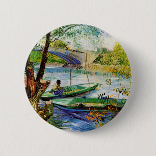 Fishing in Spring, Vincent van Gogh. Beautiful fis 6 Cm Round Badge